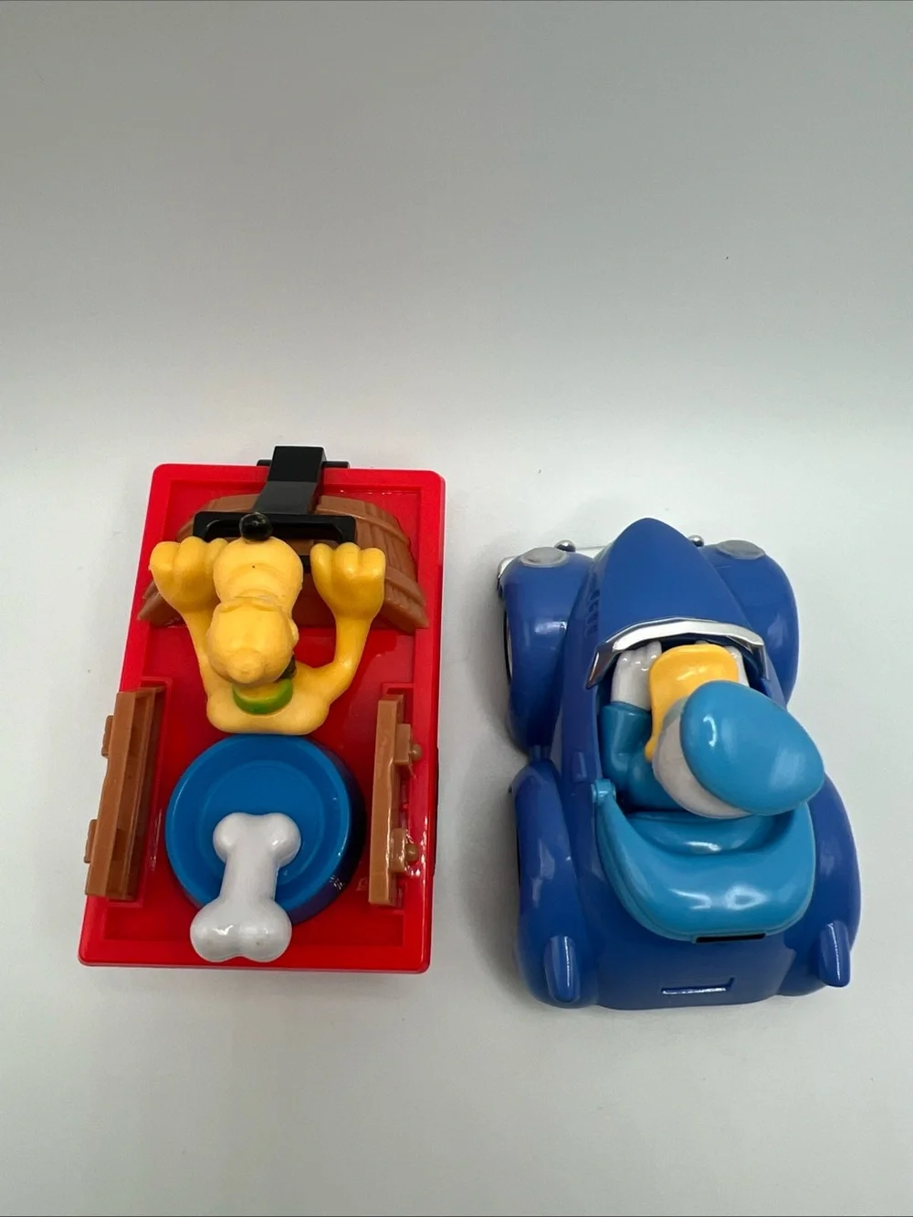 Disney Pluto Dog Red Wagon Donald Blue Car Pull Back Toy